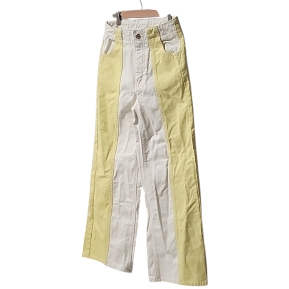 BDG URBAN OUTFITTERS Colorblock Wide Leg Jeans 25 Yellow White Y2K High Waist - Picture 9 of 15